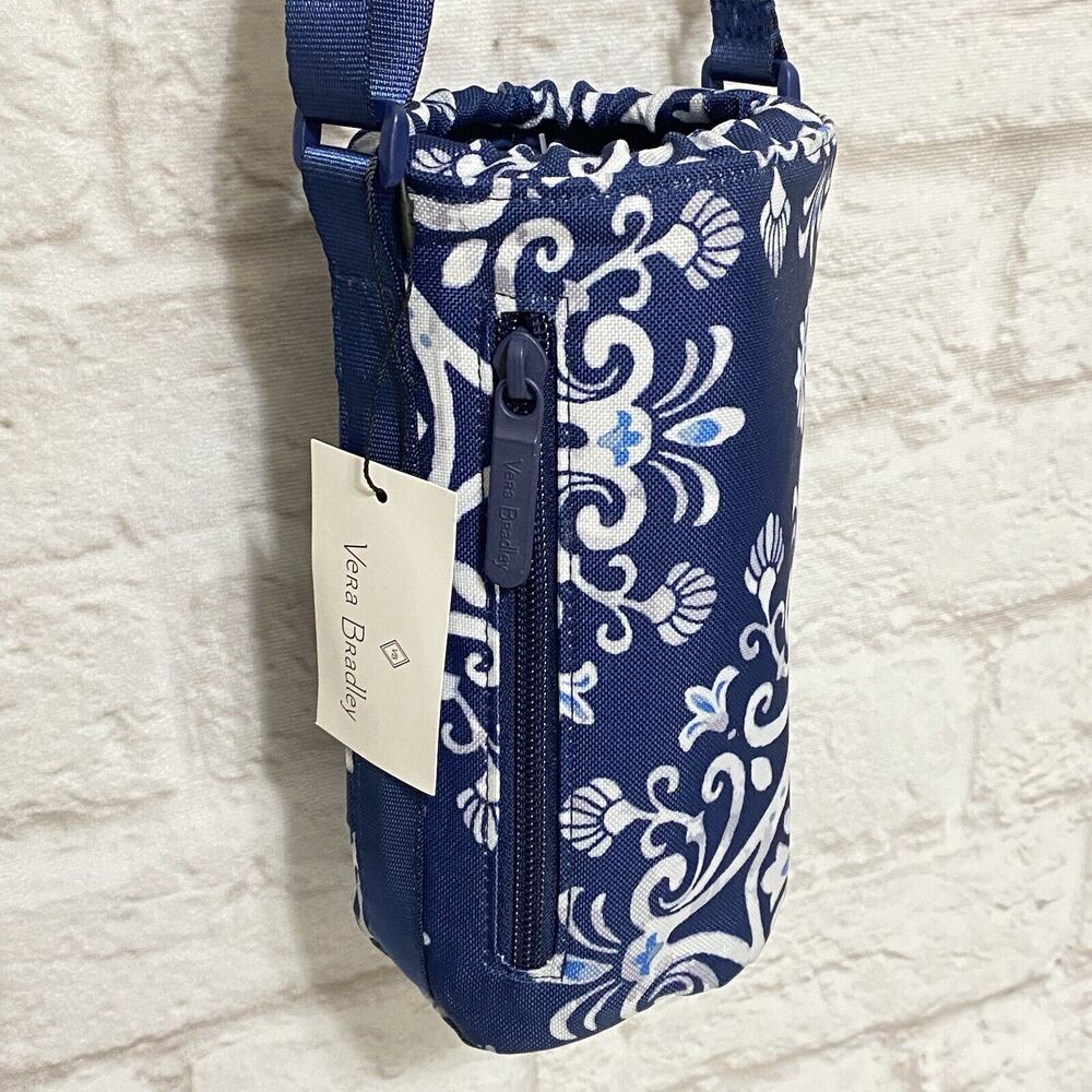 Vera Bradley Lighten Up Water Bottle Crossbody Steel Blue Medallions NWT
